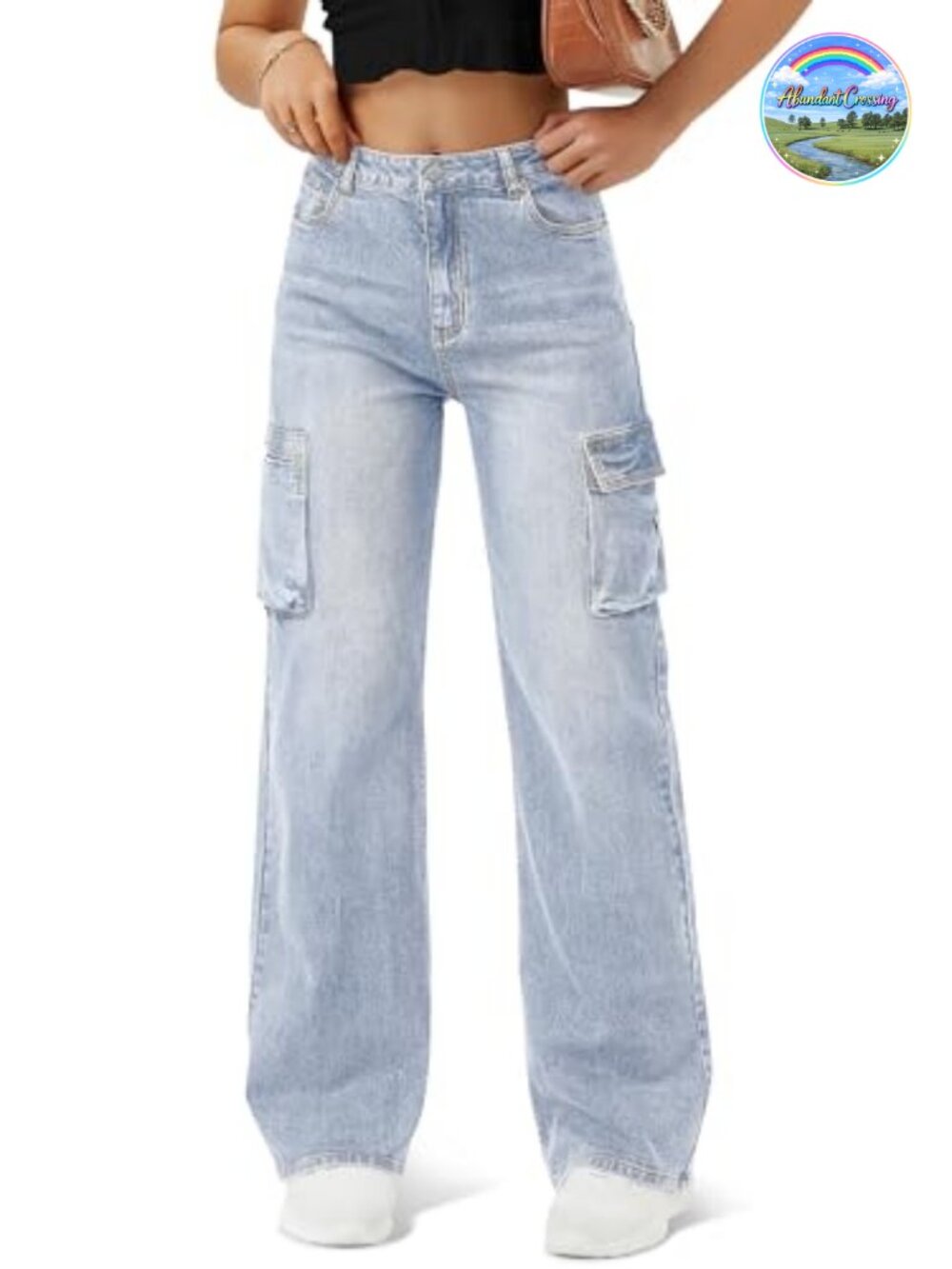 Women's High Waisted Wide Leg Cargo Jeans 6 Pockets Casual Baggy Stretch Denim